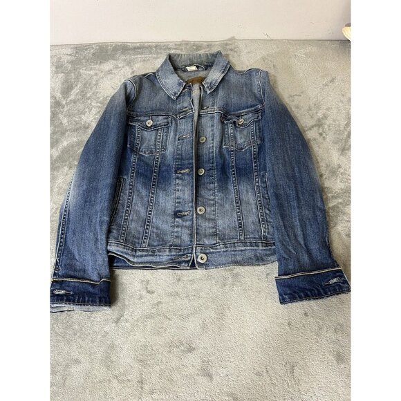 Levis Jacket Womens Size Medium Blue Denim Medium Wash Trucker Button Retro - Picture 1 of 10